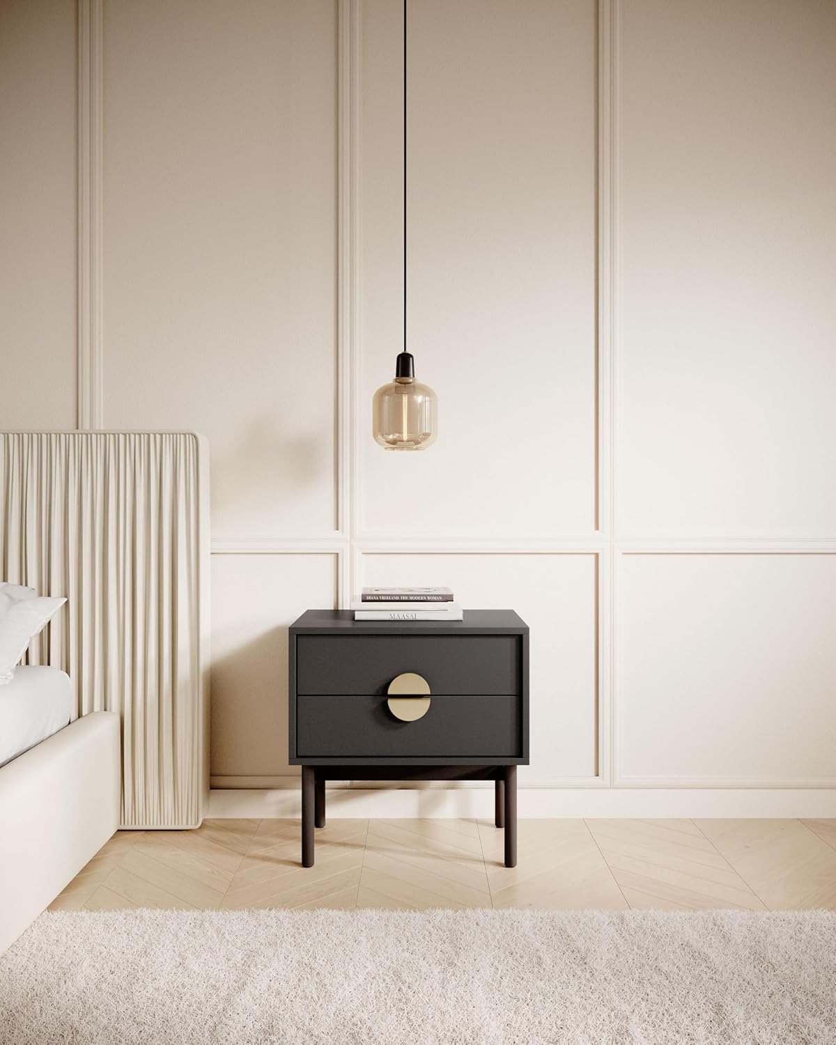 Selsey Nachtkastje Bijzetkast Bijzettafel Nachtkastje 55 cm met 2 laden zwart stalen frame Stoon