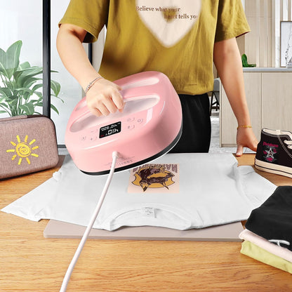 Calogy Warmtepersmachine Voor T-Shirts 10"X10", Draagbaar Sublimatieijzer Voor Tassen, Kussens, Htv Vinyl Transfer Projecten (Roze Wit)