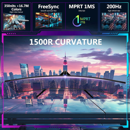 Z-Edge Gaming Monitor 27 inch 200 Hz, 1 ms, FreeSync, Screen FHD 1080P with DP Cable, 350cd/m², 1500R VA Frameless, HDMI2.0 & DP1.4, VESA, sRGB 99%, 178° Angle View, Adjustable Tilt