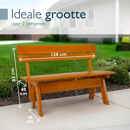 Beautissu Houten Tuinbank Weerbestendig 2 Personen 120 cm breed – Massief Hout Gelakt – Duurzaam Robuust Tuinbank Hout voor Balkon Terras Serre of Tuin – GR