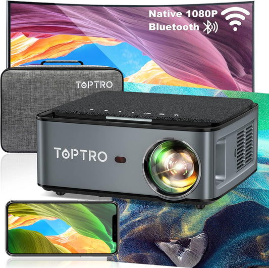 Beamer, 8500 Lumen Beamer Full HD, WiFi Bluetooth Beamer 4K Native 1080P LED Home Theater Video Projector Compatibel met Fire TV Stick, iOS/Android Smartphone, MAC/PC/Laptop, PPT, PS3