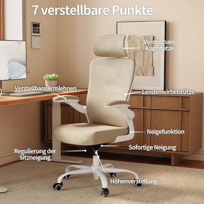 TRALT Bureaustoel - Ergonomische bureaustoel met verstelbare lendensteun hoofdsteun Office Desk Chair - Gaming stoel in X-vorm bureaustoel - Bureaustoelcomputerstoel 150kg Khaki