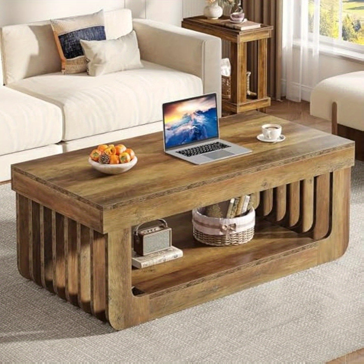 Salontafel – Koffietafel – Woonkamertafel – Bijzettafel – Tafel – 120 cm Breed – Stevige MDF Constructie – 2 Niveaus Opbergruimte