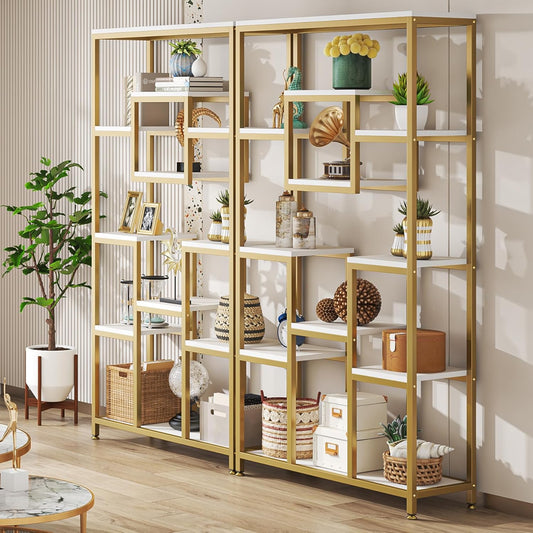 Tribesigns 180cm Golden Bookcase, 11 Stories Large and High, Open Geometric Cube Design, Modern for Living Room, Bedroom, Home Office