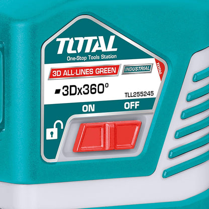 TOTAL - 3D Laserwaterpas - 360° bereik - Met groene laserpointer - Bereik tot 30 m - Inclusief veiligheidsbril, houder en robuuste koffer