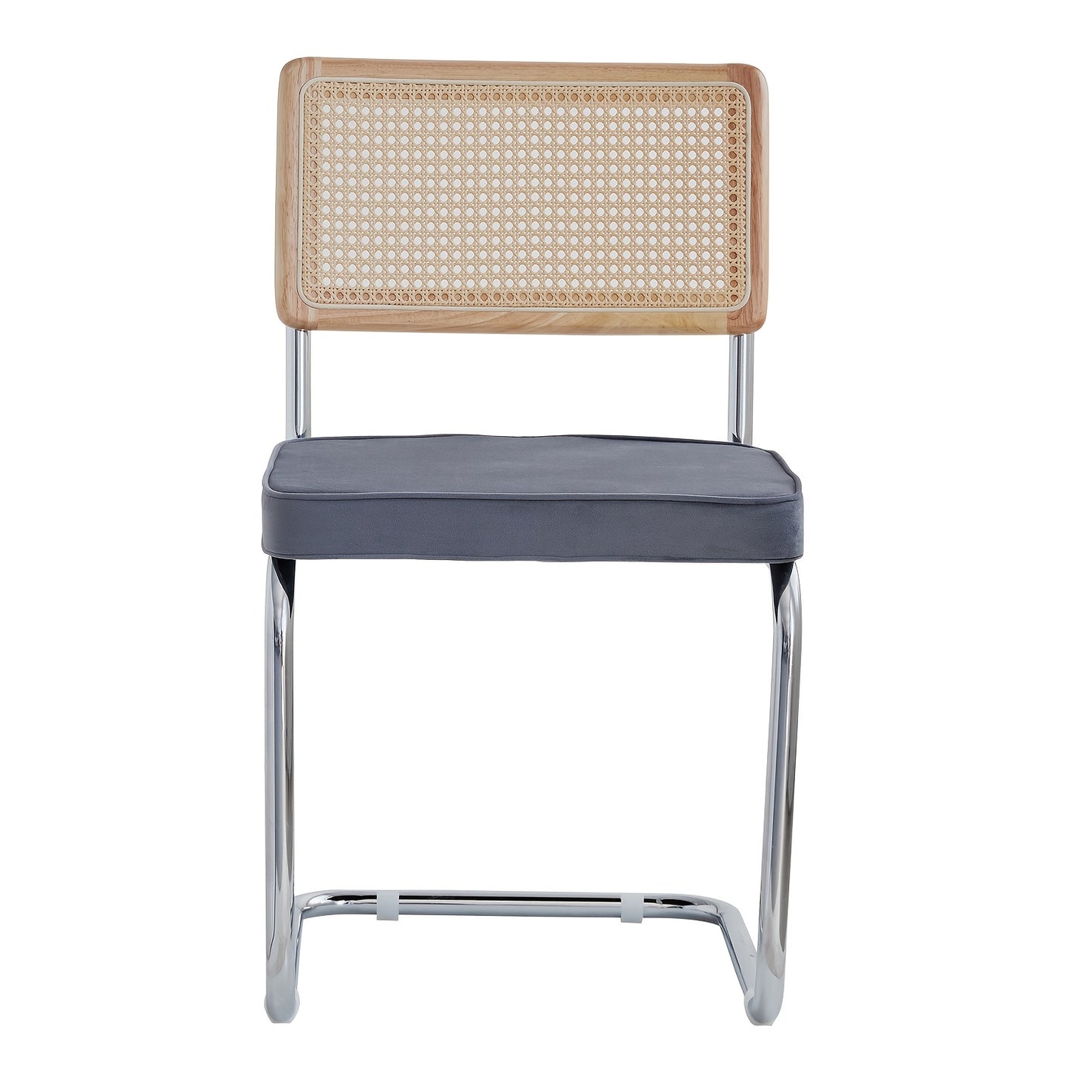 Eetkamerstoelen – Stoelen – Design Stoelen – Keukenstoelen – Set van 4 – Grijze Velvet Bekleding – Handgeweven Rieten Rugleuning – Massief Houten Frame – Comfortabele Zitting – Onderhoudsvriendelijk