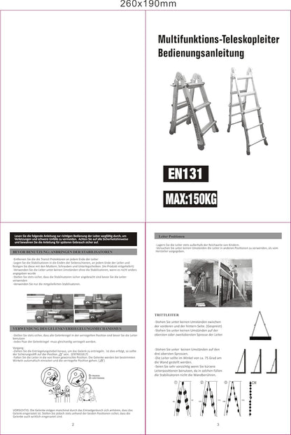 Professionele aluminium telescopische ladder, 4/7/14 treden, ombouwbare trapladder, multifunctionele ladder
