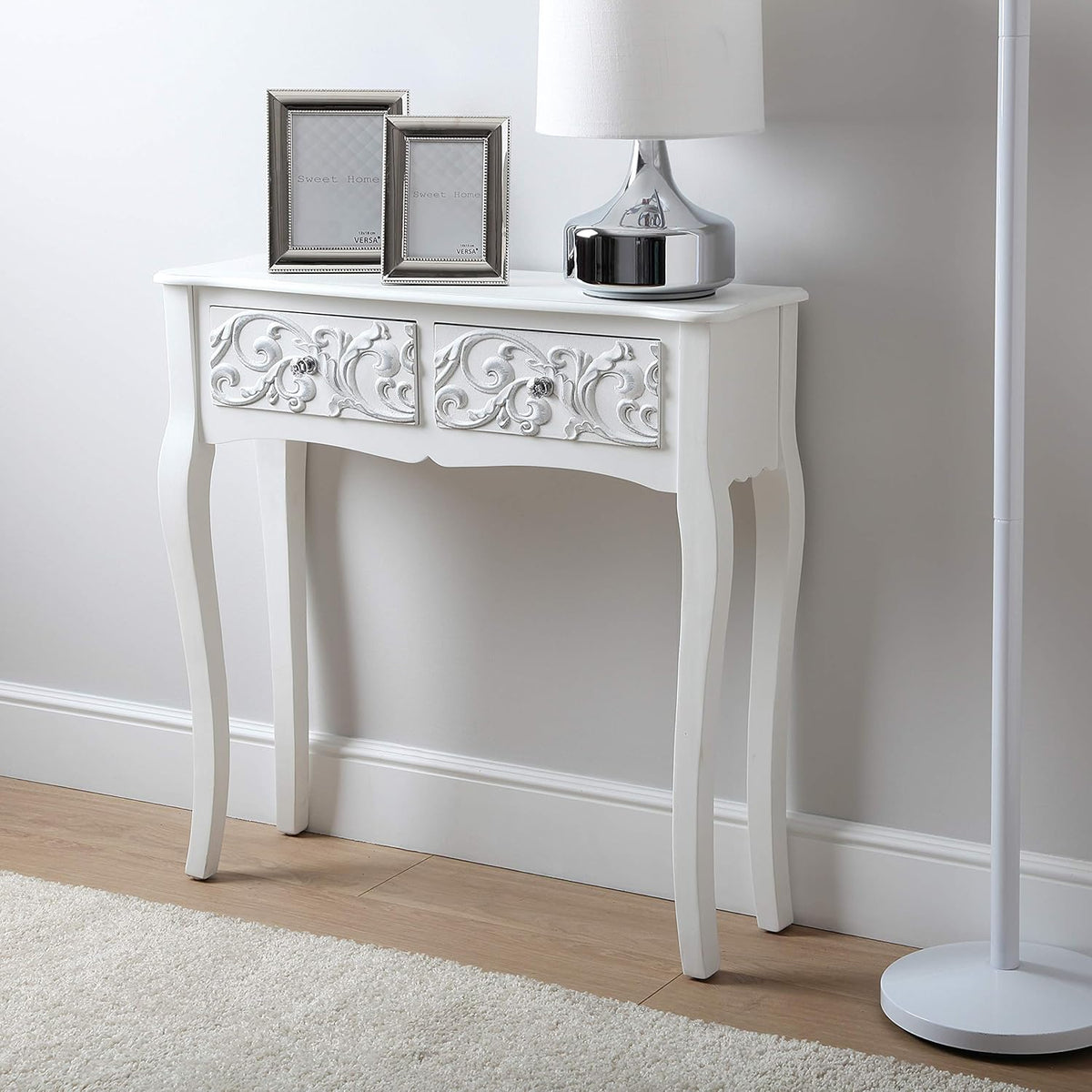 Versa Anjali Bijzettafel voor in de Hal Entree Haltafel, Console Tafel, met 2 lades, Afmetingen (H x B x H) 80 x 25 x 80 cm, Hout, Kleur Wit