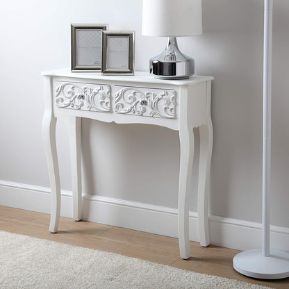 Versa Anjali Bijzettafel voor in de Hal Entree Haltafel, Console Tafel, met 2 lades, Afmetingen (H x B x H) 80 x 25 x 80 cm, Hout, Kleur Wit