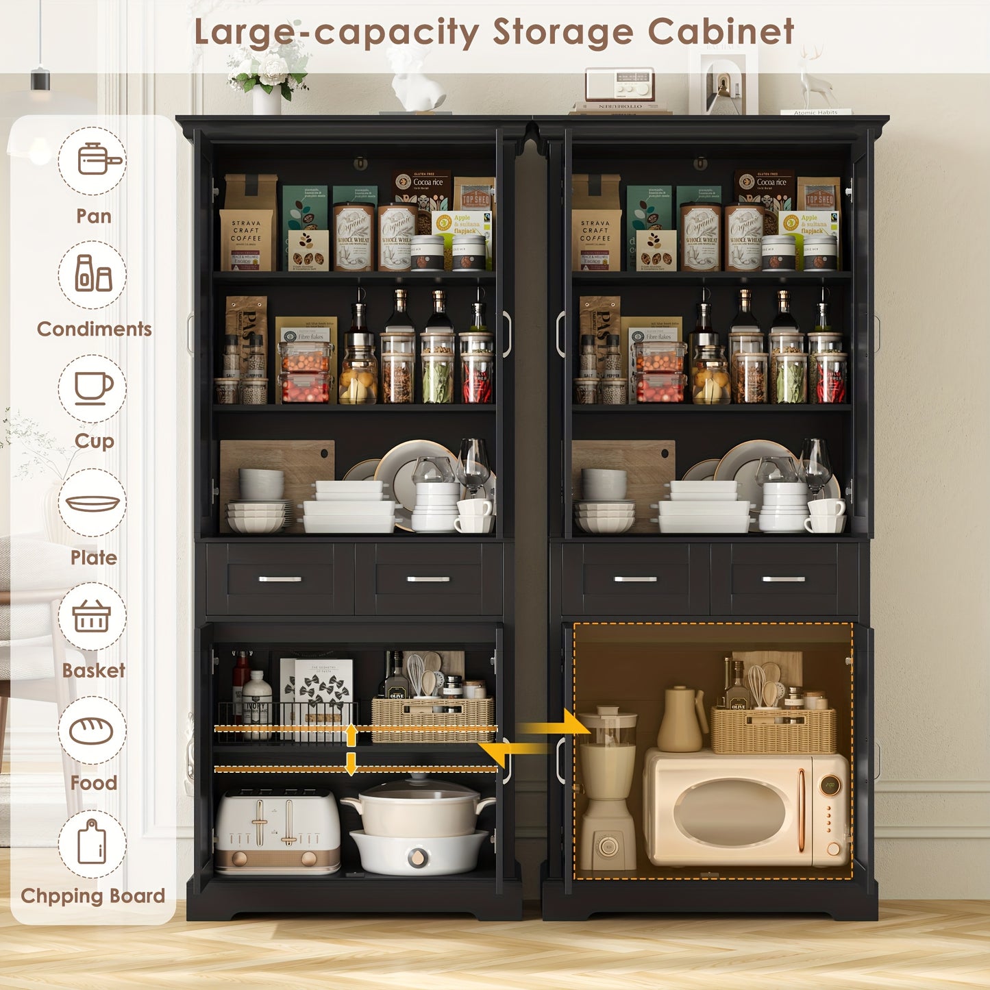 Opbergkast – Kast Met Lades – Keukenkast – Vitrinekast – Wandkast – Mat Zwart – Duurzaam Hout – Compact Design