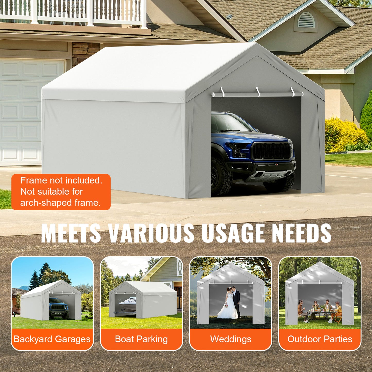Carport Zeil – Canopy Doek – Carporthoes – Garage Tent Zeil – Vervangingshoes 10x20 ft – Waterdicht PE Materiaal – UV50+ Bescherming