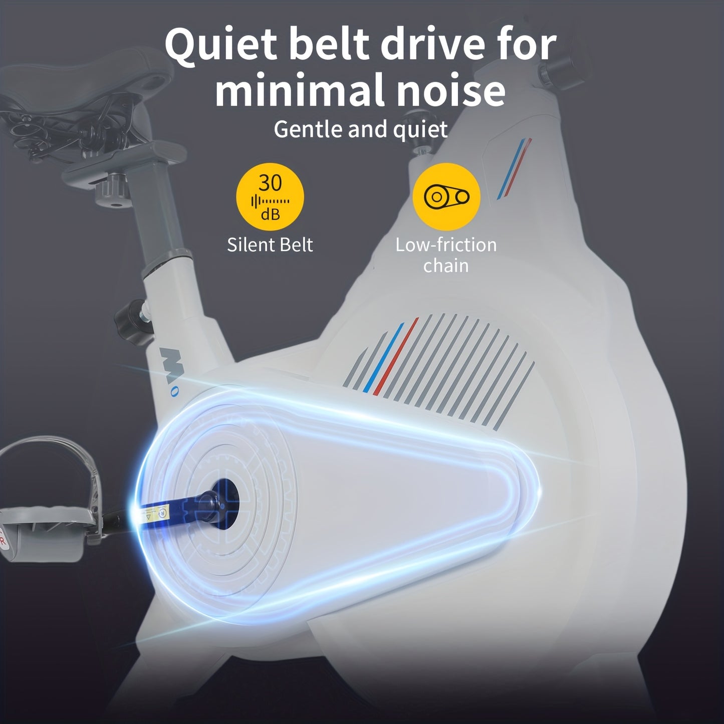 White Stationary Exercise Bike Shock-Absorbing Design PP Pedals + Phone Holder + Standard Seat Heart Rate Monitoring Multi-Function Display Max Load 150kg