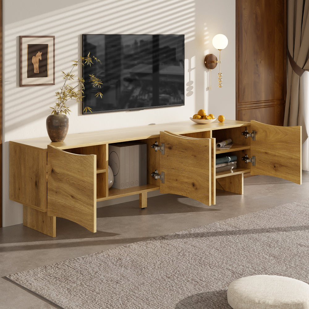 Tv-kast – Tv-meubel – Mediaconsole – Opbergkast – Entertainmentmeubel – Natuurlijke Kleur – 155 cm Breed – Modern Gegolfd Design