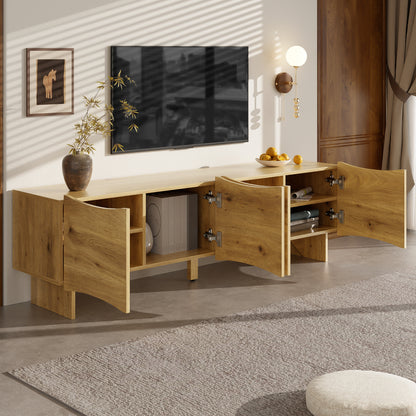 Tv-kast – Tv-meubel – Mediaconsole – Opbergkast – Entertainmentmeubel – Natuurlijke Kleur – 155 cm Breed – Modern Gegolfd Design