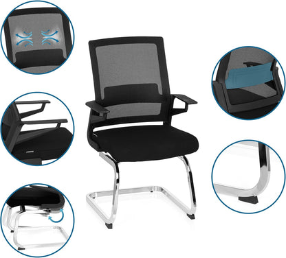 hjh OFFICE 732060 bezoekersstoel Inventor V stof/netrug zwarte stoel cantilever met lendensteun