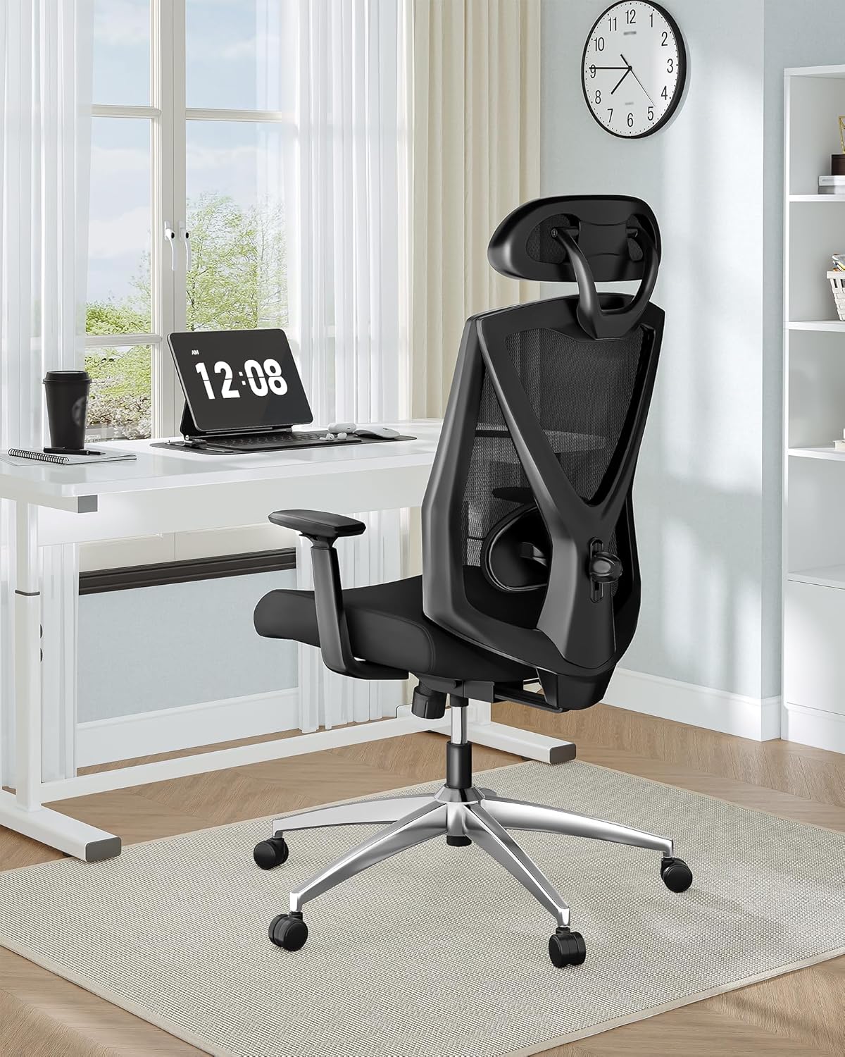 Hzuaneri Ergonomic Office Chair, Computer Chair, Swivel Chair, with Adjustable Lumbar Support, Headrest and Armrests, Back Protection, Maximum Load Capacity 150 kg, Black ON00299B