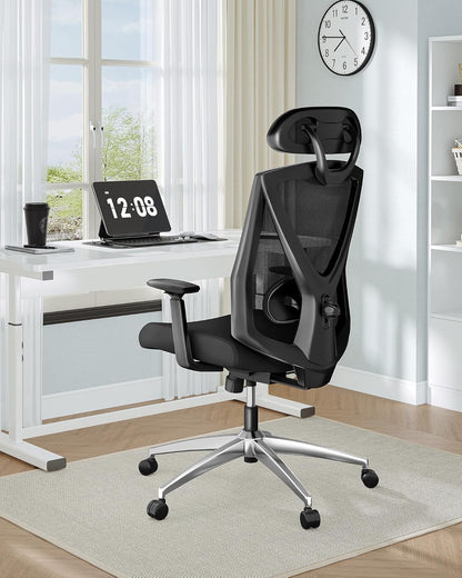 Hzuaneri Ergonomic Office Chair, Computer Chair, Swivel Chair, with Adjustable Lumbar Support, Headrest and Armrests, Back Protection, Maximum Load Capacity 150 kg, Black ON00299B