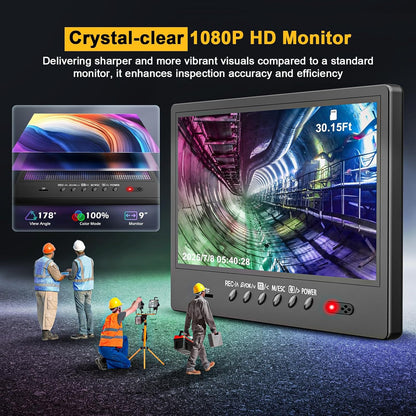 Anysun Endoscoopcamera, 1080p HD inspectiecamera, buizen met zelfnivellering, teller, DVR-recorder, IPR, 9 inch IPS-videoinspectie voor buizen, IP68, waterdicht (30 m)