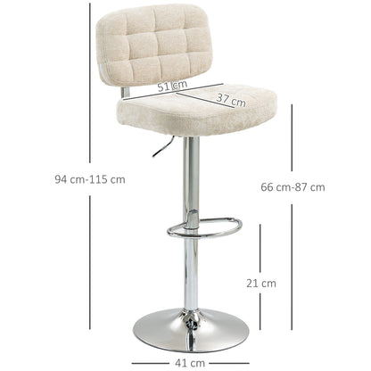 Barstoel – Barkruk – Barstoel Met Rugleuning – Keukenstoel – Barkruk Met Voetsteun – Verstelbare Hoogte 66-87 Cm – 360º Draaibaar – Bouclé Bekleding Beige