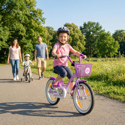 PROMETHEUS BICYCLES Kinderfiets vanaf 5 jaar, meisjesfiets, 16 inch, kinderfiets met steunwielen, terugtraprem, in paars/lila