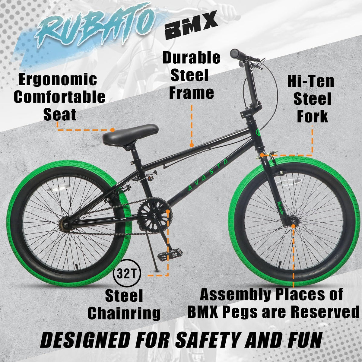 AVASTA 20 Inch Freestyle Jeugd BMX Fiets Kinderfiets voor 6 7 8 9 10 11 12 13 14 Jaar Jongens Meisjes Jong Volwassenen en Beginners Niveau Rijders met 4 Pegs,Verschillende Kleuren