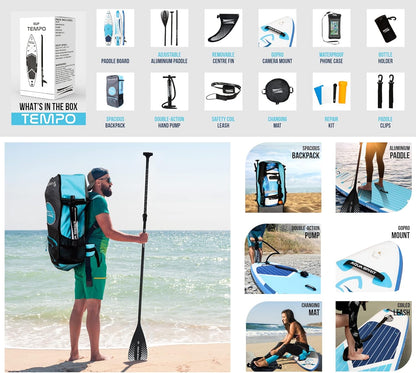 AQUA SPIRIT Opblaasbaar Stand up Peddelbord SUP Tempo 320x81x15cm Complete Verpakking Volwassenen Beginners/Experts Paddle Board Max 120KG met Aluminium Peddel, 2 Jaar Garantie