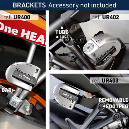 Urban UR14S Anti-diefstal Hangslot Motorfiets Remschijfslot, 120 dB alarm, 14 mm