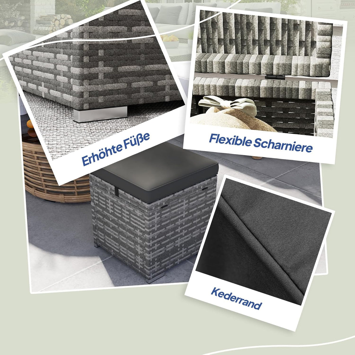 Outsunny 2er Set Rattan Hocker Sitzhocker mit Rattanoptik Stauraum Kissen Deckel 120kg load bar wetterfest Gartenhocker Fußhocker Gartenmöbel für Outdoor Garten Terrasse 40x40x41cm Dunkelgrau