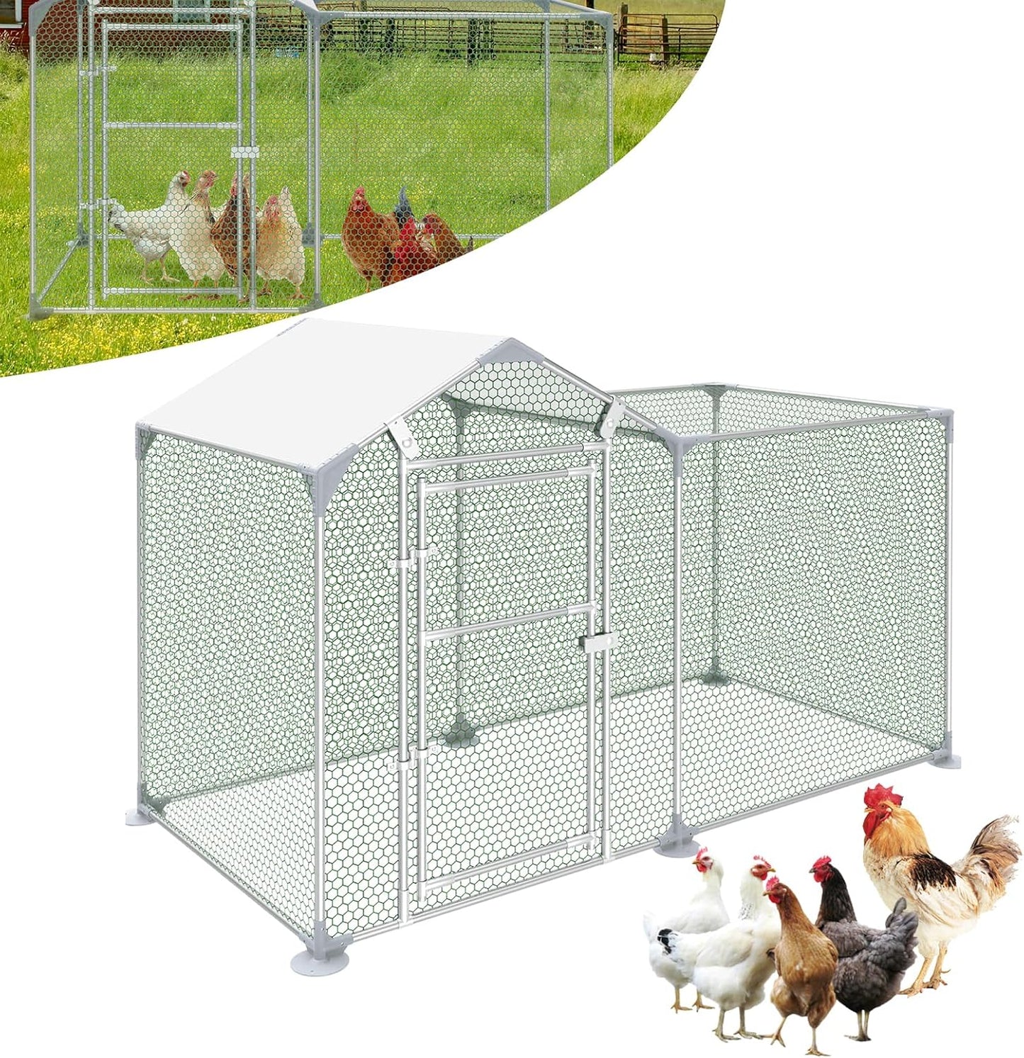 Kippenhok – Vrijloophok – Buitenren – Dierenverblijf – Kippenren – Verzinkt Staal – Waterdicht Zonnedak 2x1x1,4m