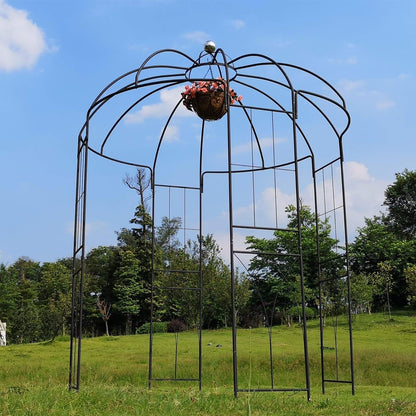 OUTOUR® Franse stijl 4-zijdige vogelkooi vorm metalen tuinhuisje pergola paviljoen boog prieel planten standaard rek voor buiten tuin gazon achtertuin terras, klimwijnstokken, rozen, bloemen, donkere