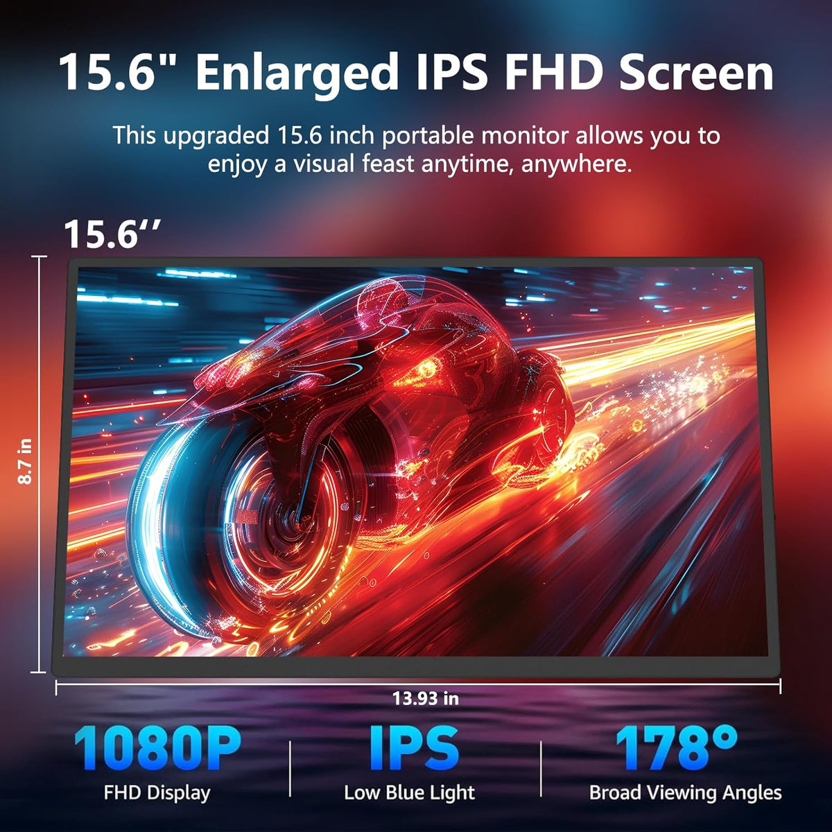 Portable Monitor + Sleeve 15.6 Zoll,1080p,Tragbarer Laptop Game Office Monitor mit 100% sRGB FHD HDR HDMI,für Computer,Phone Game Devices - QUORE