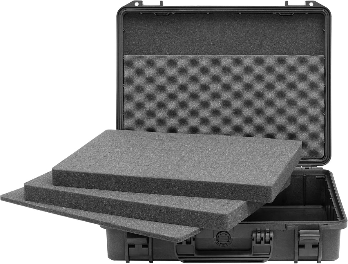 TOMcase waterdichte outdoorkoffer voor notebook/laptop tot 17" en accessoires, splintervrije harde koffer met configureerbaar rasterschuim, transportkoffer