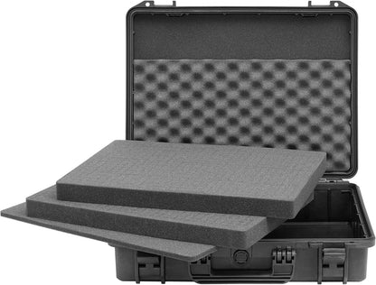 TOMcase waterdichte outdoorkoffer voor notebook/laptop tot 17" en accessoires, splintervrije harde koffer met configureerbaar rasterschuim, transportkoffer