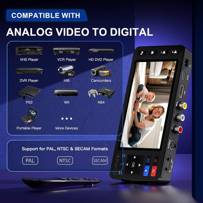Portta VD20P VHS naar Digital Converter met 5" HD Screen, Video Capture Recorder Convert to MP4 Compatibel met VHS, VCR, DVR, DVD, Hi8, Mini DV, Camcorders, (cassettespeler niet inbegrepen)
