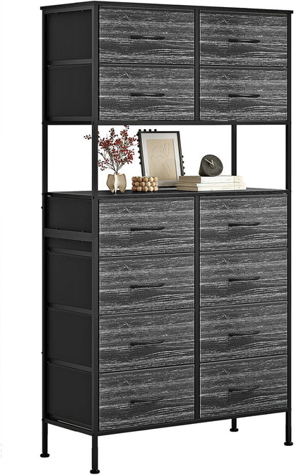 Ladekast – Ladenkast – Commode – Dressoir – Opbergkast – 12 Lades – Met Open Middenstuk – Zwart Metalen Frame