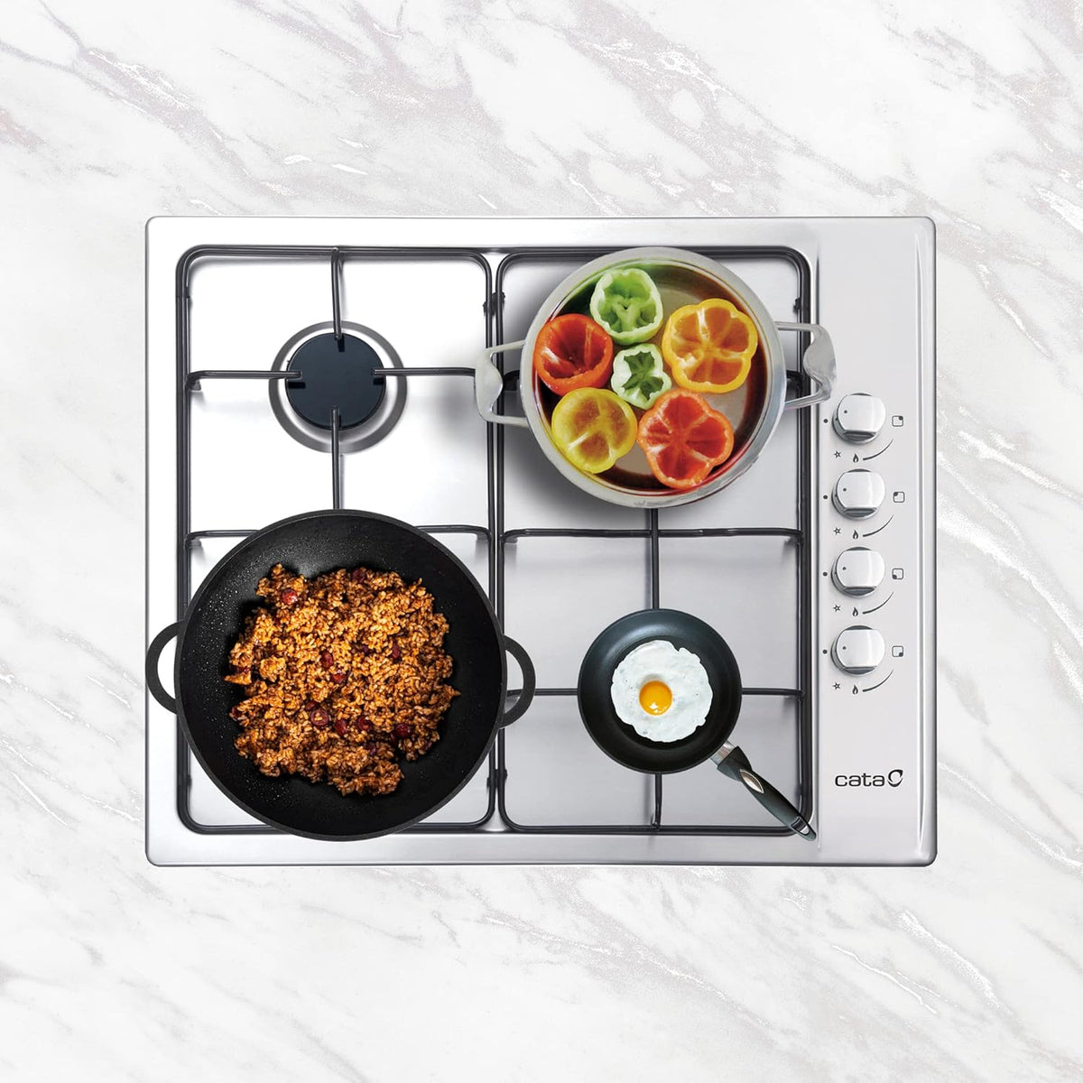 Gaskookplaat – Gasfornuis – Kookplaat – Gaspitten – 4 Branders – 58 cm Breedte – 7,5 kW Vermogen – Geëmailleerde Pannendragers – Elektrische Ontsteking – Inclusief Butaangas Injectiemondjes
