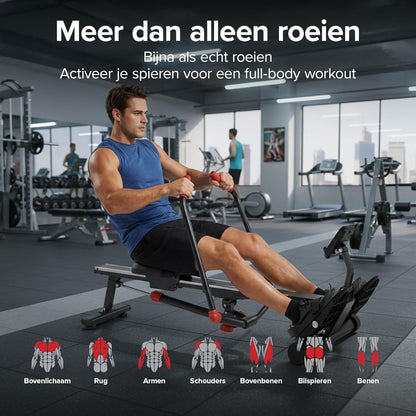 Ultrasport opvouwbare roeimachine voor thuis, 12 weerstandsniveaus, extra stil, tot 110 kg, gecertificeerd, compacte roeitrainer
