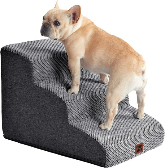 Hondentrap – Huisdiertrap – Diertreden – Kattentrap – Trap Voor Kleine Honden – 3 Treden Voor Meubels Tot 33 cm – Stevige Schuimconstructie Met Wasbare Fleece Hoes