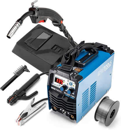 IPOTOOLS FLUX-135 vuldraad lasapparaat zonder gas 135A – 3-in-1 FLUX/ARC/MMA Inverter lasapparaat met synergische draadopvoer, IGBT, 230V, compact & draagbaar – 7 jaar garantie