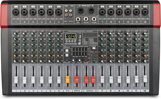 Microfoon Mixer 14 Kanalen – Mengpaneel – Audio Mixer – Geluidsmixer – Mengtafel – 14 Kanalen Voor Meerdere Geluidsbronnen – Geschikt Voor Presentaties En Opnames