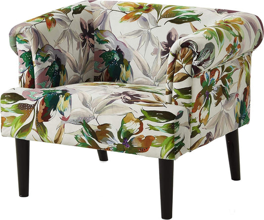 Atlantic Home Collection Charlie Armchair Armchair with Solid Wood Legs Velvet Floral Pattern White 74 x 86 x 70 cm - QUORE