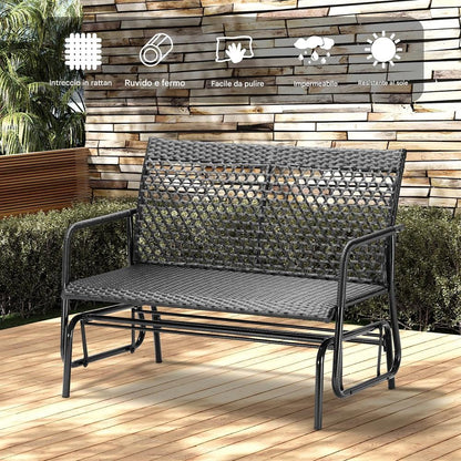 BAKAJI Hollywood schommelbank van rotan, 2 plaatsen voor buiten, tuinbank, kantelbank, ergonomisch, met structuur tegen uv-stralen en weersinvloeden, geschikt voor balkon, terras, terras