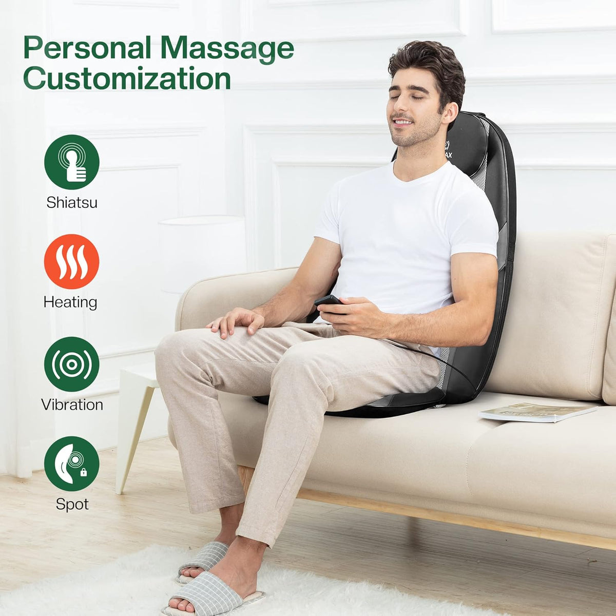 Snailax Shiatsu massagestoelkussen, massagekussen voor nek en schouder, rugmassageapparaat met warmte- en vibratiefunctie, massagestoel, cadeaus voor mannen en vrouwen