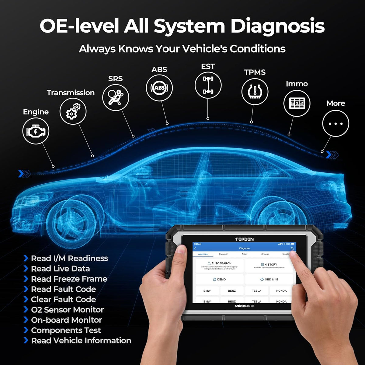 TOPDON OBD2 Scanner Diagnostisch Gereedschap, 2025AD900BT 28+ Services Alle Systeem Bidirectionele Scan Gereedschap met 2-Jaar Updates, ECU Codering, Auto Code Lezer voor Alle Voertuigen met AutoVIN