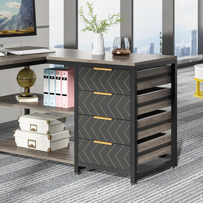 Tribesigns L-Shape Corner Desk with Shelves, Reversible L-Shape, with Monitor Stand and Shelves, for Office, Home, Brown, 150 x 120 x 75 cm (Grey)