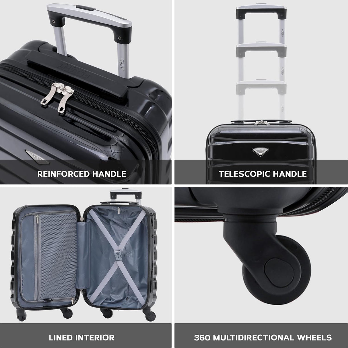 Flight Knight 55x35x25cm Lichtgewicht ABS met 4 koffers, koffer Handbagage Handbagage Goedgekeurd ryanair, easyjet, KLM