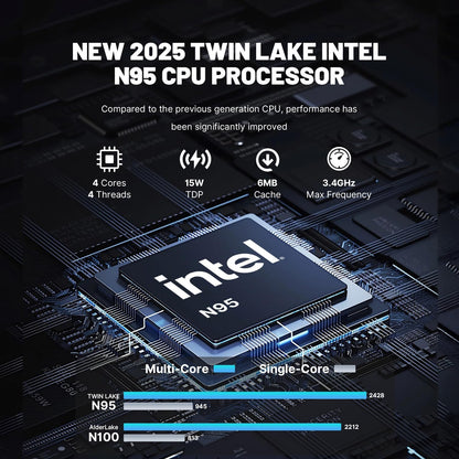 C2 Mini-pc, met Intel N150 processor (tot 3,6 GHz), mini-computer, 12 GB RAM, 512 GB SSD, mini-desktop-pc