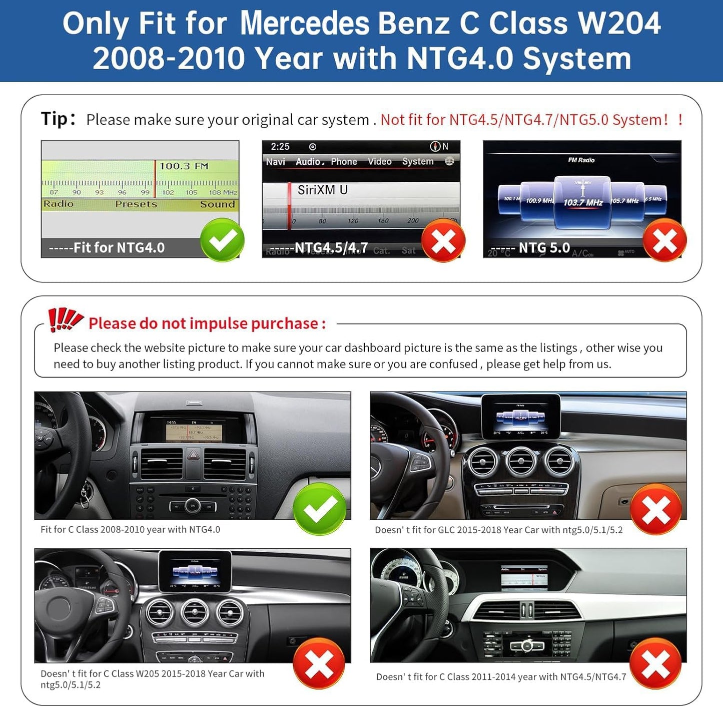 12,3 Inch Auto Touchscreen – Multimedia Scherm – Navigatiesysteem – Infotainmentscherm – Draadloos Display – Draadloze CarPlay & Android Auto – Compatibel Met Mercedes Benz C Klasse W204 – Hoge Resolutie 1920x720 Pixels
