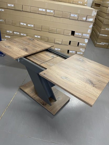 Uitschuifbare Eettafel – Uitschuifbare Tafel – Eettafel Verlengbaar – Tafel Met Verlengstuk – Eiken Eettafel – Uitschuifbaar Van 120 Tot 160 cm – MDF Tafelblad Met Grijs V-Pootframe
