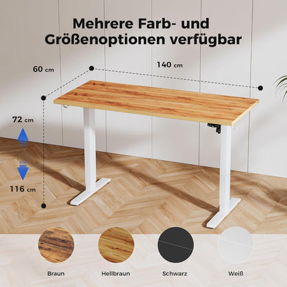 Agilestic In hoogte verstelbaar bureau 140 x 60 cm, stabiel bureau met elektrische hoogteverstelling en handmatige bediening met geheugen, ergonomisch bureau om staand of zittend te werken, lichtbruin